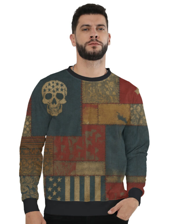 Patriotic Skull Patchwork AOP Sweatshirt